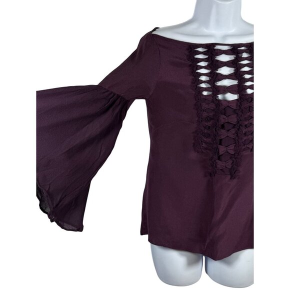 Nanette Lepore Silk Purple Long Bell Sleeve Blouse Whimsy Romantic Size 0 XS - Picture 3 of 16